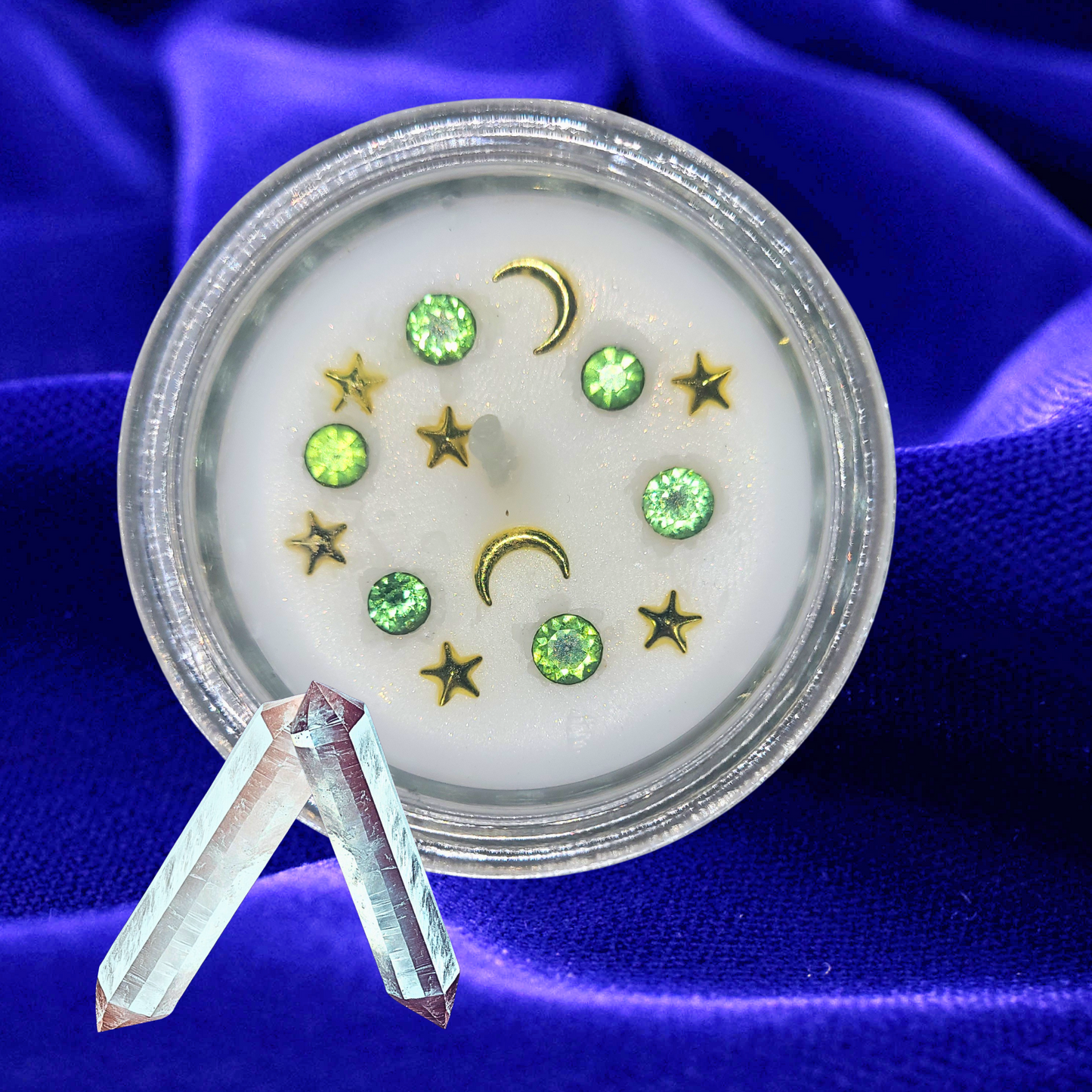Money Spell Candles: Peridot Crystal Soy Candles for Wealth Manifestation