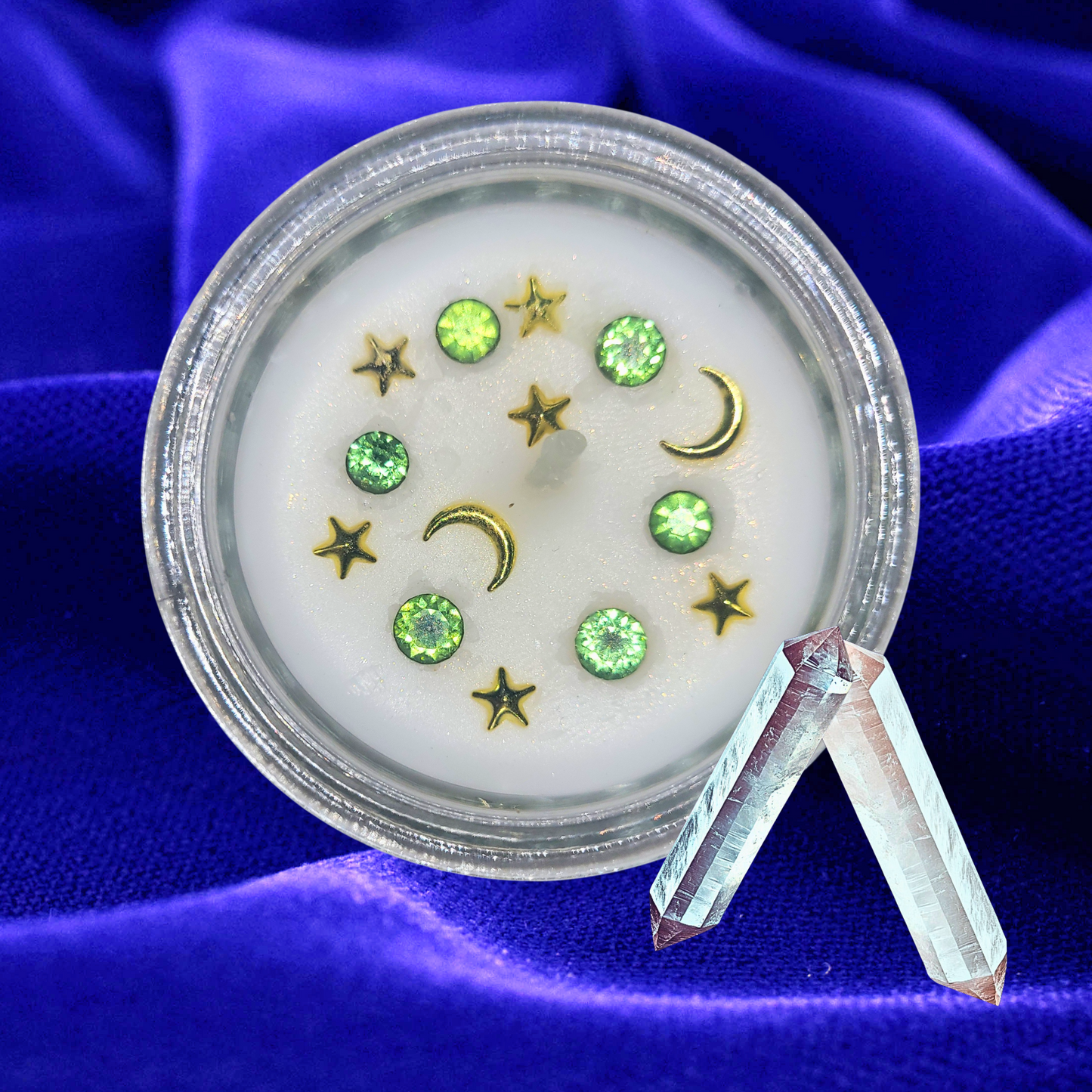 Money Spell Candles: Peridot Crystal Soy Candles for Wealth Manifestation