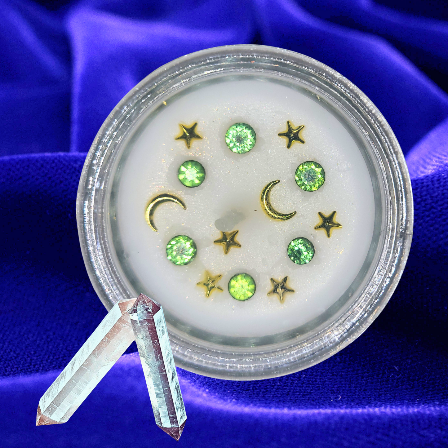 Money Spell Candles: Peridot Crystal Soy Candles for Wealth Manifestation