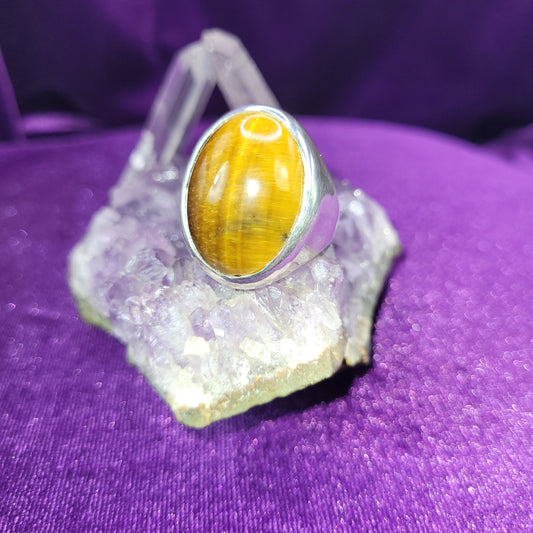 Persuasion & Passion Ring | Size 10 | 1" Tall Tiger Eye Statement Ring | 19.26g Silver for Love & Desire