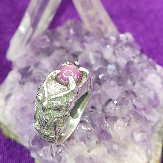 Path Finder to Treasure Ring | Size 7 | Silver Owl Ring with 7x9mm Star Ruby | 9.15g for Wealth & Riches