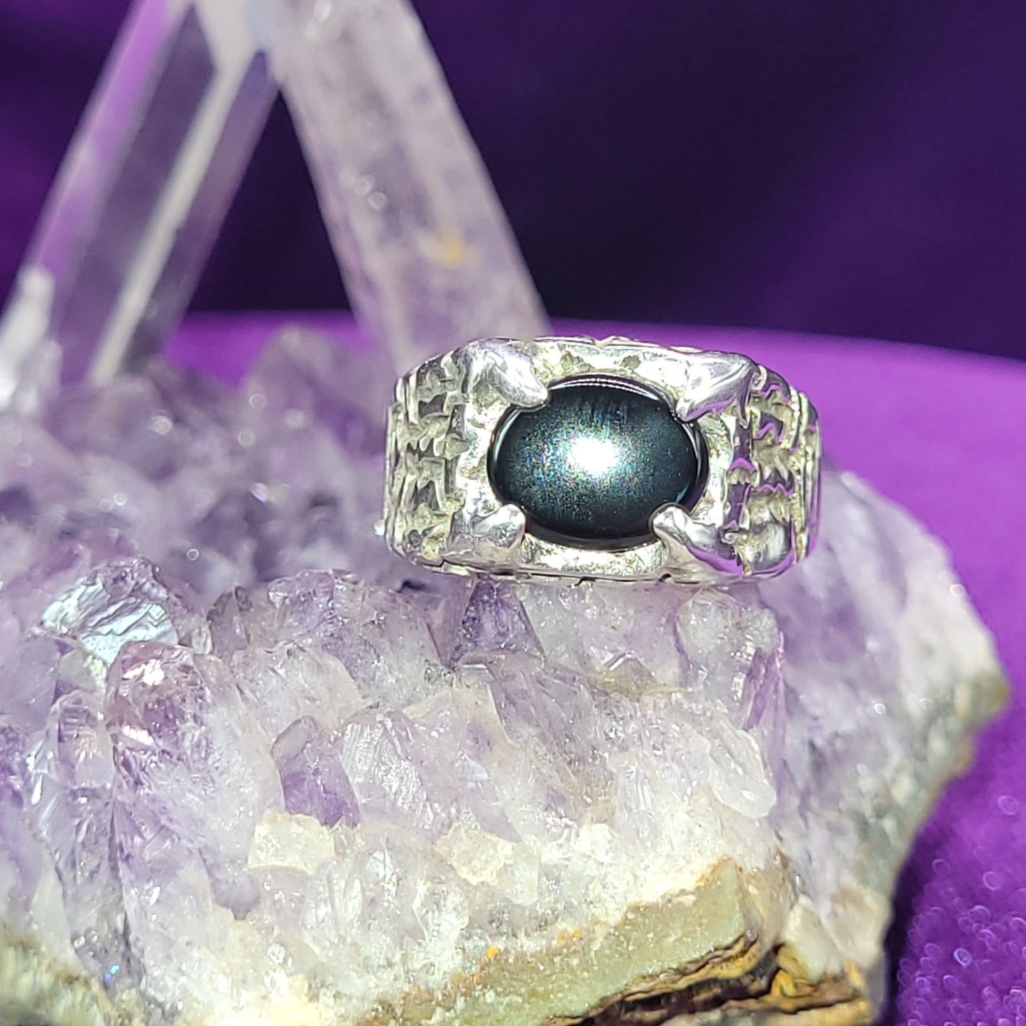 Wall of Protection Ring | Size 9.5 | Circle of Light Silver Ring with 7x9mm Black Onyx | 7.5g Shield Talisman