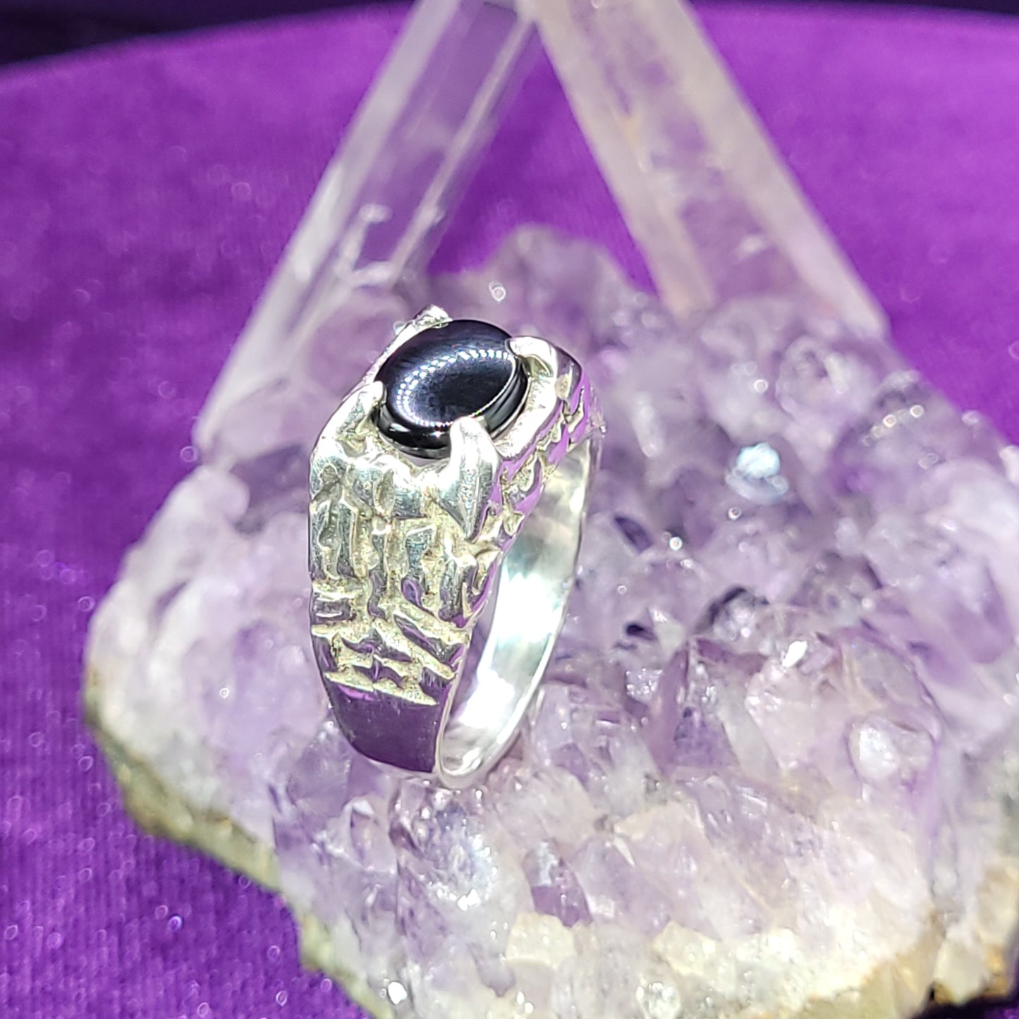 Wall of Protection Ring | Size 9.5 | Circle of Light Silver Ring with 7x9mm Black Onyx | 7.5g Shield Talisman