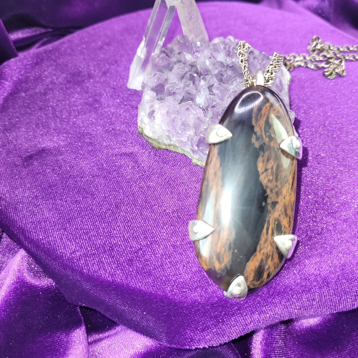 Power of Fire Pendant | Fire Obsidian Talisman for Desire, Wealth, Love & Strength | 3.25" x 1.5" | 20" Heavy Sterling Chain