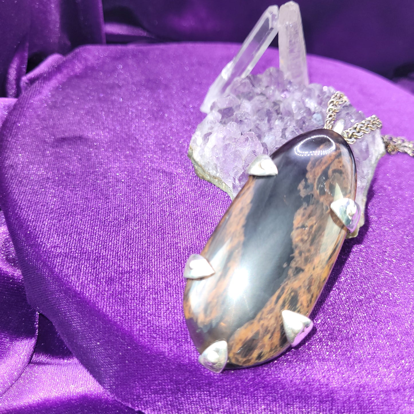 Power of Fire Pendant | Fire Obsidian Talisman for Desire, Wealth, Love & Strength | 3.25" x 1.5" | 20" Heavy Sterling Chain