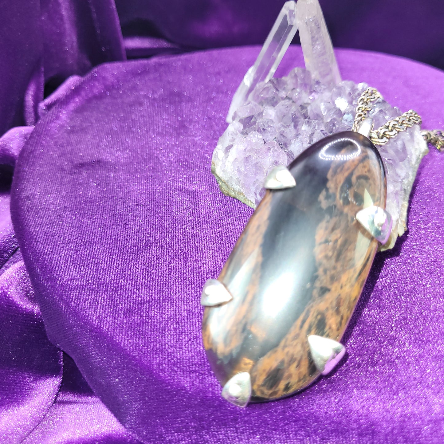 Power of Fire Pendant | Fire Obsidian Talisman for Desire, Wealth, Love & Strength | 3.25" x 1.5" | 20" Heavy Sterling Chain