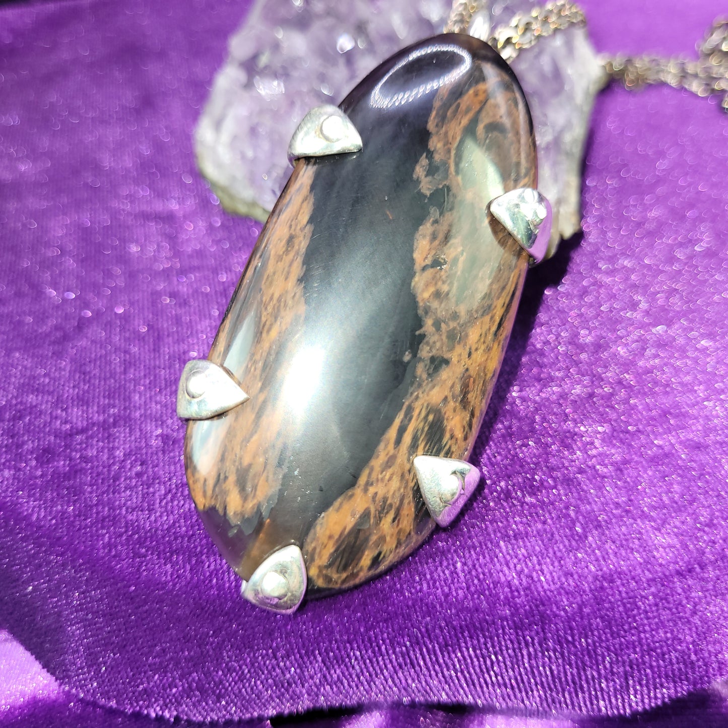 Power of Fire Pendant | Fire Obsidian Talisman for Desire, Wealth, Love & Strength | 3.25" x 1.5" | 20" Heavy Sterling Chain
