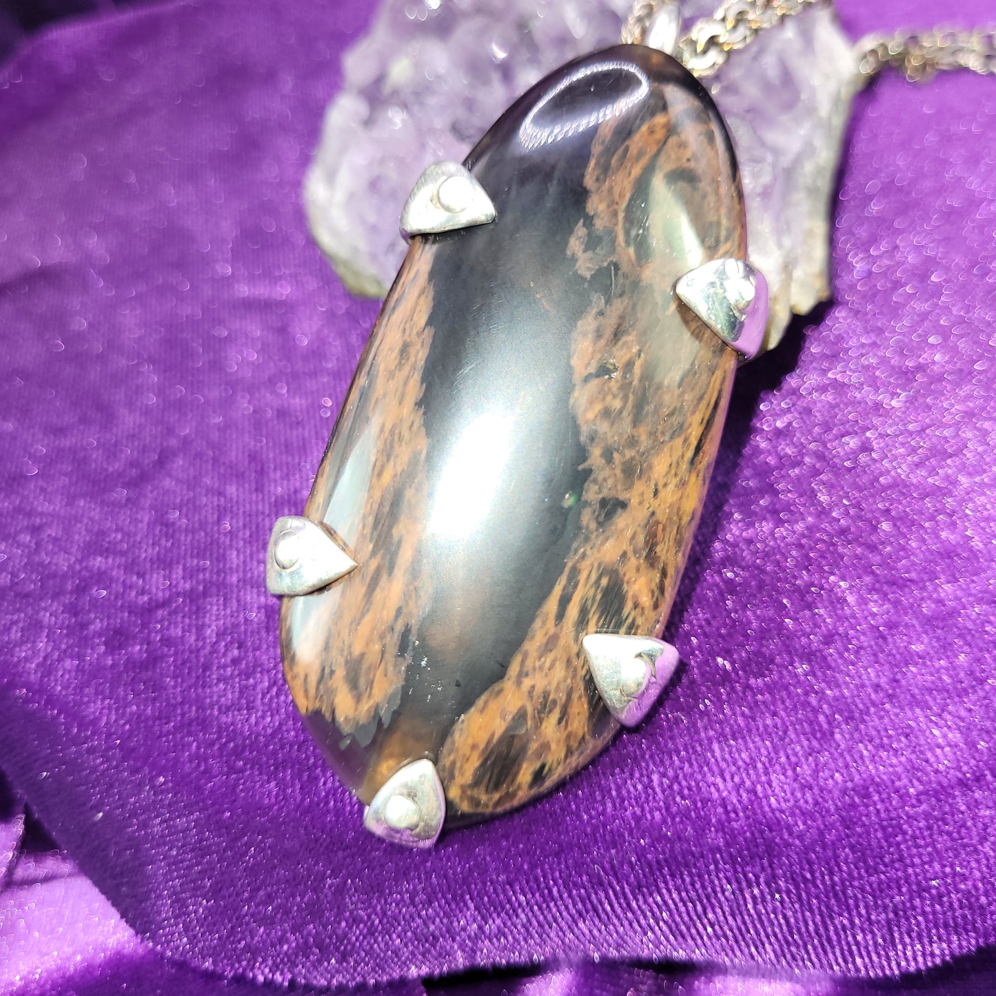 Power of Fire Pendant | Fire Obsidian Talisman for Desire, Wealth, Love & Strength | 3.25" x 1.5" | 20" Heavy Sterling Chain