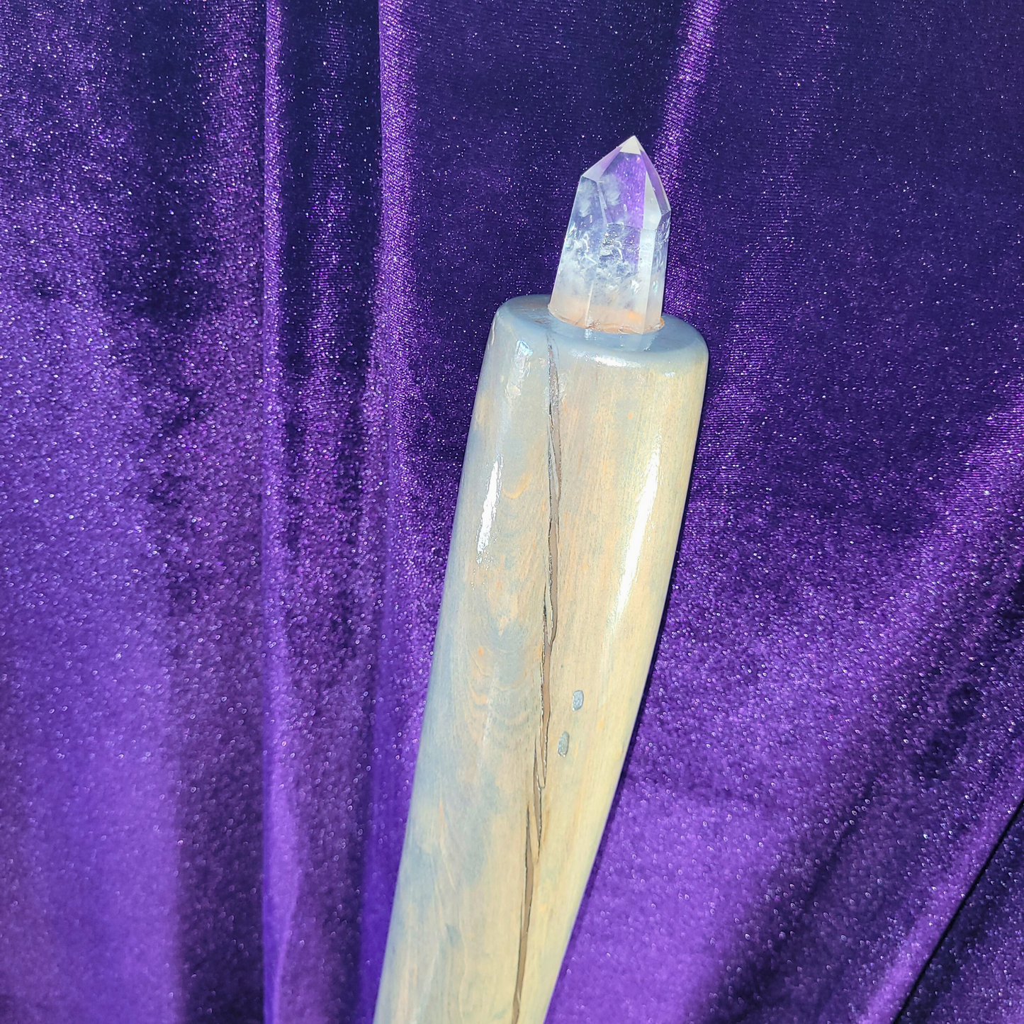 Angels’ Protection Power Staff – Silver Madrone & Angel Quartz, 67.5”