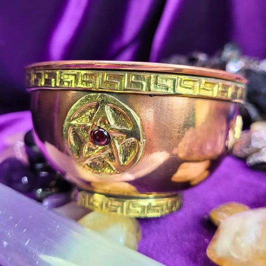 Pentagram Ritual Cup - Triple Gemstones for Magical Energy Work